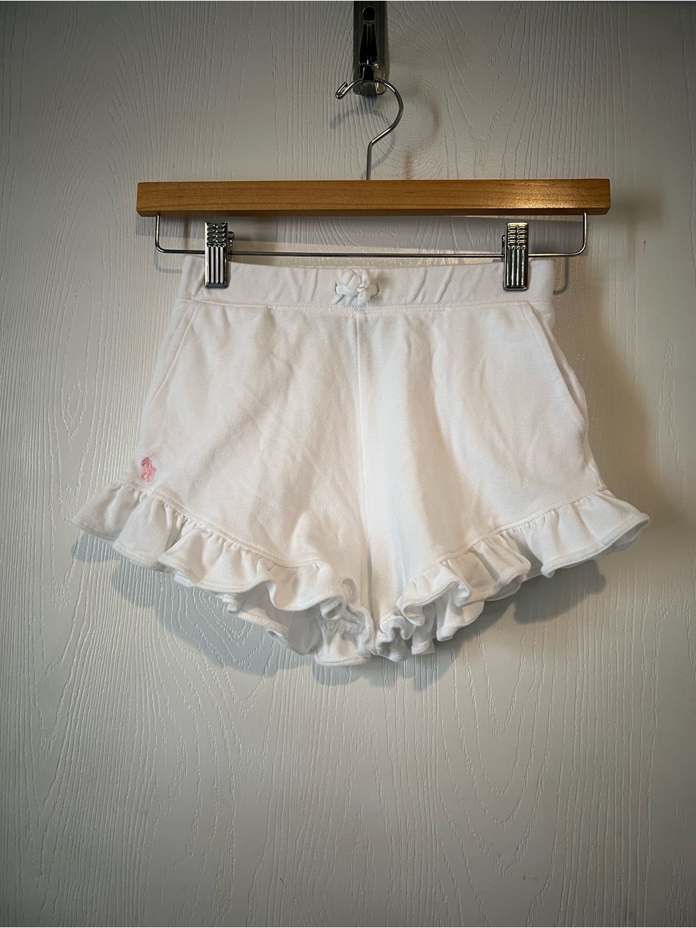 Polo Ralph Lauren Shorts White Ruffled Cotton Mesh Pony Logo girls Sz 6x